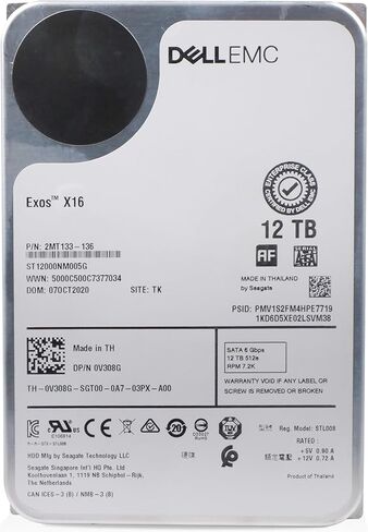 Dell/Seagate Exos X16 12TB ST12000NM005G 7.2K RPM SATA 6Gb/s 512e 3.5" Enterprise Hard Drive (Renewed) in Saudi Arabia