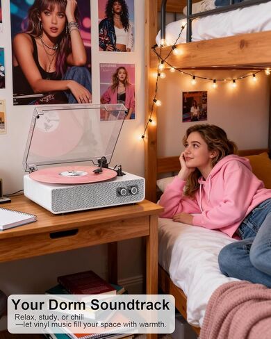 Vinyl Record Player with Upgraded Built-in Speakers, 3-Speed Belt-Driven Bluetooth Turntable for Vinyl Records, White Wood Grain Vintage Phonograph with RCA Out & AUX in, Auto Stop, MDF Cabinet in Saudi Arabia