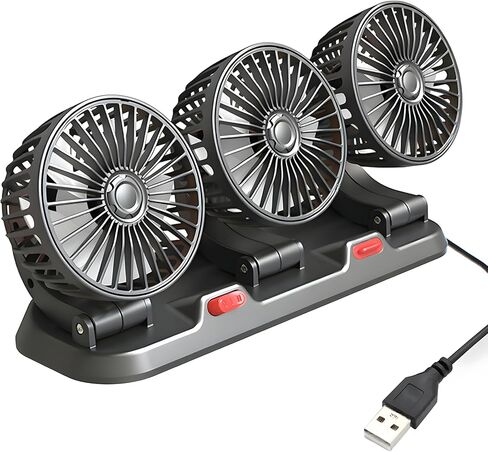 Dual Head Car Fan, Portable Vehicle Cooling Fan with 2 Speeds, 360° Rotatable Adjustable Dashboard Air Circulator, USB Powered for SUV RV Truck Sedan Cruise, Cigarette Lighter Adapter Required in Saudi Arabia