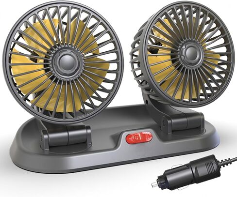 Dual Head Car Fan, Portable Vehicle Cooling Fan with 2 Speeds, 360° Rotatable Adjustable Dashboard Air Circulator, USB Powered for SUV RV Truck Sedan Cruise, Cigarette Lighter Adapter Required in Saudi Arabia