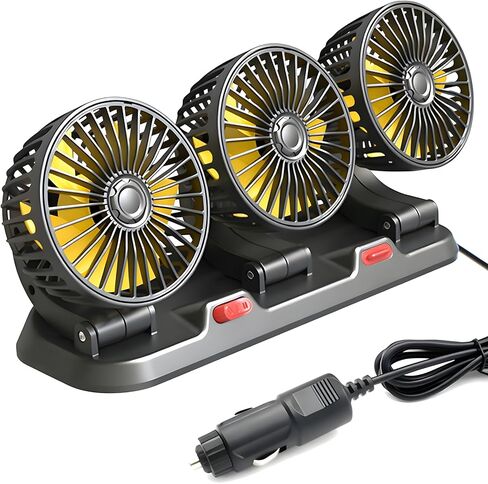 Dual Head Car Fan, Portable Vehicle Cooling Fan with 2 Speeds, 360° Rotatable Adjustable Dashboard Air Circulator, USB Powered for SUV RV Truck Sedan Cruise, Cigarette Lighter Adapter Required in Saudi Arabia