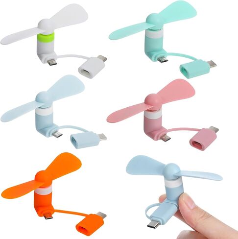 Beavorty 5pcs مروحة الهاتف الخليوي الصغيرة 2 في 1: مروحة الهاتف السائبة USB C مايكرو USB مبرد الهواء المحمول مع اثنين من أوراق التهوية التبريد للسفر حافلة مترو الانفاق in Saudi Arabia