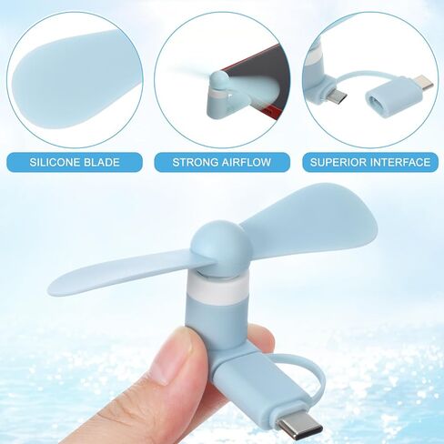 Beavorty 5pcs مروحة الهاتف الخليوي الصغيرة 2 في 1: مروحة الهاتف السائبة USB C مايكرو USB مبرد الهواء المحمول مع اثنين من أوراق التهوية التبريد للسفر حافلة مترو الانفاق in Saudi Arabia