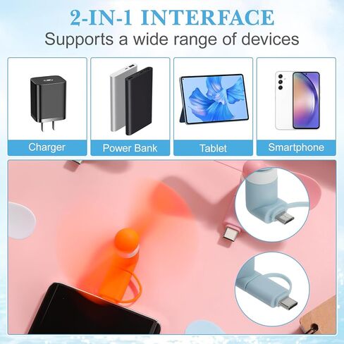 Beavorty 5pcs مروحة الهاتف الخليوي الصغيرة 2 في 1: مروحة الهاتف السائبة USB C مايكرو USB مبرد الهواء المحمول مع اثنين من أوراق التهوية التبريد للسفر حافلة مترو الانفاق in Saudi Arabia
