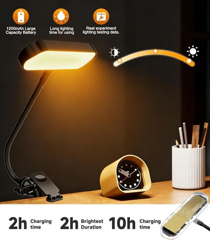 مصباح Jasput 2 في 1 LED للكتب والمكتب، رقبة معقوفة مرنة، 3 أوضاع ألوان وقابلة للتعتيم، ضوء قراءة قابل لإعادة الشحن ومصباح مؤتمرات الفيديو للسرير والمكتب والكمبيوتر المحمول والدراسة in Kuwait