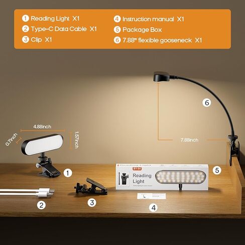 مصباح Jasput 2 في 1 LED للكتب والمكتب، رقبة معقوفة مرنة، 3 أوضاع ألوان وقابلة للتعتيم، ضوء قراءة قابل لإعادة الشحن ومصباح مؤتمرات الفيديو للسرير والمكتب والكمبيوتر المحمول والدراسة in Kuwait