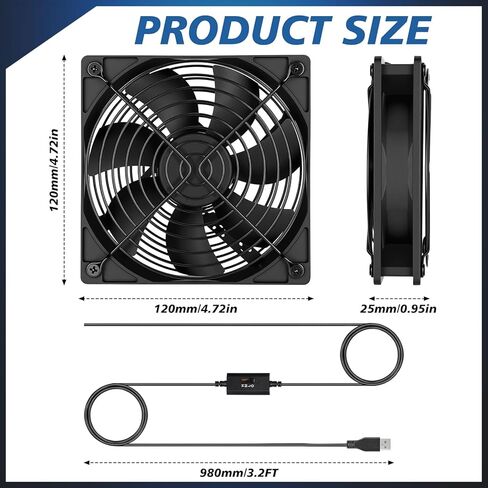 VIHOSE 4 Pack 120mm x 25mm Black USB Computer Fan with 3 Speed 5V USB Powered Case Fan for Cooling PC Receiver DVR TV Box Router Double Ball Bearing 50000 Hours Life in Saudi Arabia