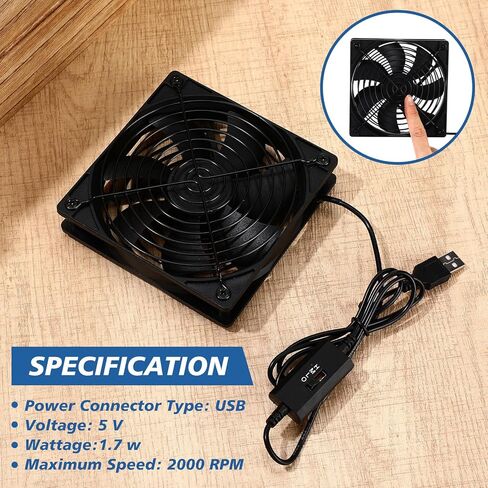 VIHOSE 4 Pack 120mm x 25mm Black USB Computer Fan with 3 Speed 5V USB Powered Case Fan for Cooling PC Receiver DVR TV Box Router Double Ball Bearing 50000 Hours Life in Saudi Arabia