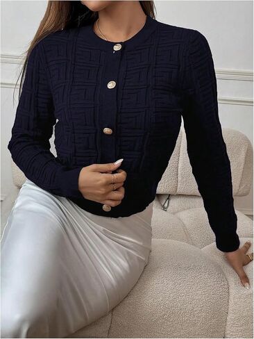 Floerns Women's Button Down Cardigan Sweater Crew Neck Long Sleeve Knit Casual Outerwear in Saudi Arabia