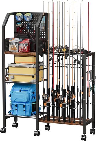 حاملات قضبان الصيد للمرآب، لوحة Pegboard مريحة مع 14 خطافًا طويلًا للأدوات المساعدة، رف صنارة الصيد يصل إلى 16 قضيبًا، حامل عمود السمك 3 طبقات مع حاملات بكرات الصيد و8 خطافات لإكسسوارات معدات الصيد in Kuwait