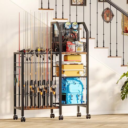 حاملات قضبان الصيد للمرآب، لوحة Pegboard مريحة مع 14 خطافًا طويلًا للأدوات المساعدة، رف صنارة الصيد يصل إلى 16 قضيبًا، حامل عمود السمك 3 طبقات مع حاملات بكرات الصيد و8 خطافات لإكسسوارات معدات الصيد in Kuwait
