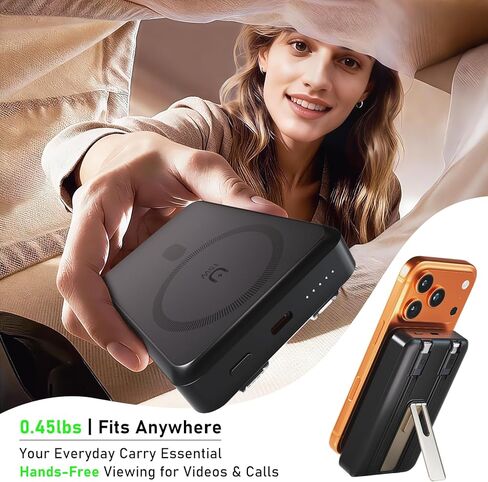 بنك طاقة مغناطيسي بقدرة 10000 مللي أمبير في الساعة، شاحن محمول 4 في 1 مع كابل USB-C/Lightning مدمج قابل للطي، حزمة بطارية شحن لاسلكي سريع بقدرة 15 وات لأجهزة Samsung وAndroid وiPhone ومستلزمات السفر in Kuwait