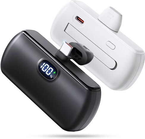 [2 Packs] Mini Portable Charger USB C, 5000mAh Cell Phone Portable Power Bank, 22.5W Max Fast Charging Battery Pack for iPhone17/16/15/Android etc, Travel Essential, LCD Display, Charcoal&White in Saudi Arabia