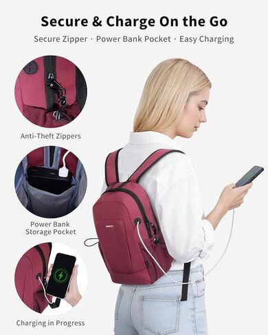 حقيبة ظهر ECOHUB صغيرة مضادة للسرقة RFID للنساء والرجال، مقاومة للماء، حقيبة نهارية خفيفة الوزن للسفر مع حافظة iPad، حامل مفاتيح، 9 جيوب، رحلات قصيرة يومية، رمادي in Kuwait