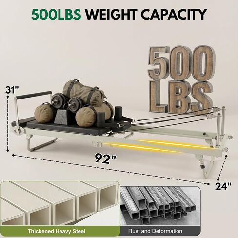 92" 3RD Gen Extended Pilates Reformer, Foldable Pilates Machine with Yoga Ring & Headrest, Jumpboard, Dual Resistance Springs, Pilates Equipment for Home Workout, up to 500 lbs in Saudi Arabia