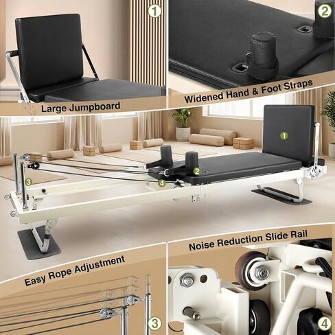 92" 3RD Gen Extended Pilates Reformer, Foldable Pilates Machine with Yoga Ring & Headrest, Jumpboard, Dual Resistance Springs, Pilates Equipment for Home Workout, up to 500 lbs in Saudi Arabia