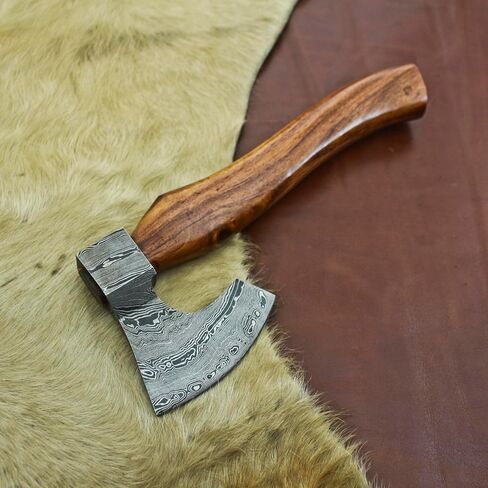 Nesmo - 012 Handmade Damascus Steel 11'' Mini Axe with Wooden Handle for Splitting and Cutting Wood, Camping Axe, Throwing Axe, Vikinng Axe,Outdoor, Survival & Gift for Men in Saudi Arabia