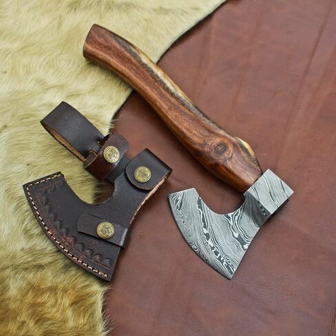 Nesmo - 012 Handmade Damascus Steel 11'' Mini Axe with Wooden Handle for Splitting and Cutting Wood, Camping Axe, Throwing Axe, Vikinng Axe,Outdoor, Survival & Gift for Men in Saudi Arabia