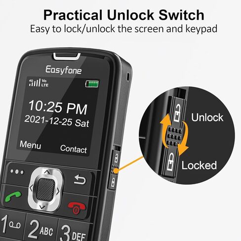 Easyfone Prime-A6 Unlocked 4G Feature Cell Phone, Easy-to-Use Big Button Simple Basic Dumb Mobile Phone for Seniors & Digital Detox with FM Radio, Flashlight, SOS Button and Bluetooth, FCC Certified | Easy Charging Dock, No Internet Browser, No Camera, Pr in Saudi Arabia