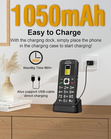 Easyfone Prime-A6 Unlocked 4G Feature Cell Phone, Easy-to-Use Big Button Simple Basic Dumb Mobile Phone for Seniors & Digital Detox with FM Radio, Flashlight, SOS Button and Bluetooth, FCC Certified | Easy Charging Dock, No Internet Browser, No Camera, Pr in Saudi Arabia