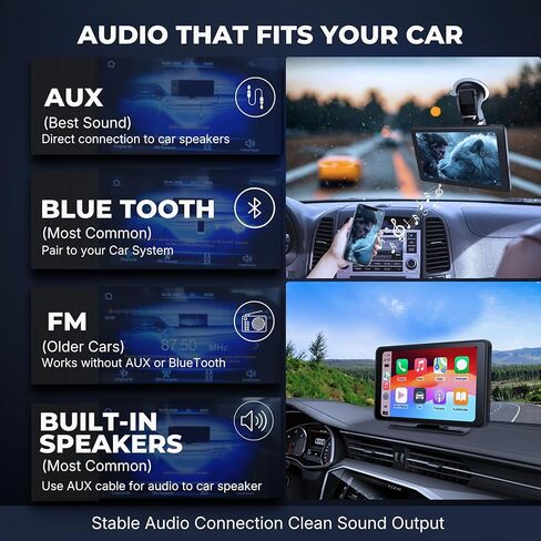 شاشة سيارة كاربلاي لاسلكية محمولة، شاشة لمس 7 بوصات للسيارة مع Apple Car Play وكاميرا احتياطية تلقائية لنظام Android/وصلة مرآة/تحكم صوتي/بلوتوث/GPS/AUX/FM لجميع المركبات in Saudi Arabia
