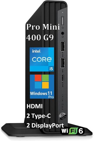 كمبيوتر مكتبي HP Pro Mini 400 G9 Business Mini PC، معالج Intel Hexa-Core i5-12500T، ذاكرة وصول عشوائي DDR4 سعة 4 جيجابايت، محرك أقراص PCIe SSD بسعة 256 جيجابايت، واي فاي 6، بلوتوث 5.2، نظام التشغيل Windows 11 Pro in Saudi Arabia