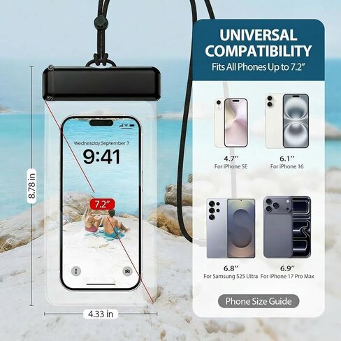Waterproof Phone Pouch IPX8 with Side Snap Closure & Dual-Layer Seal, Fits Phones Up to 7.2″(Compatible with iPhone) – Waterproof Phone Case for Swimming, Diving, Vacation Essentials, 2 Pcs in Saudi Arabia