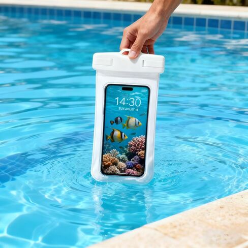 White Waterproof Phone Pouch, IPX8 Submersible Phone Case Dry Bag for Beach & Swimming, Universal Fit for iPhone 17 16 15 14 13 Pro Max, Samsung Galaxy (Single Pack) in Saudi Arabia