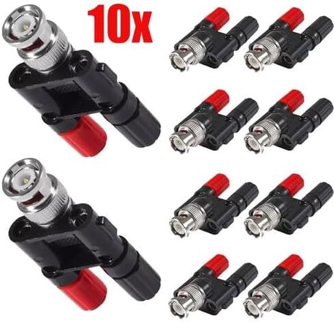 10pcs BNC Male to Dual Banana Female Jack Adapter Featuring 4mm Binding Posts – Optimized for Signal Integrity & Repeatability in Saudi Arabia