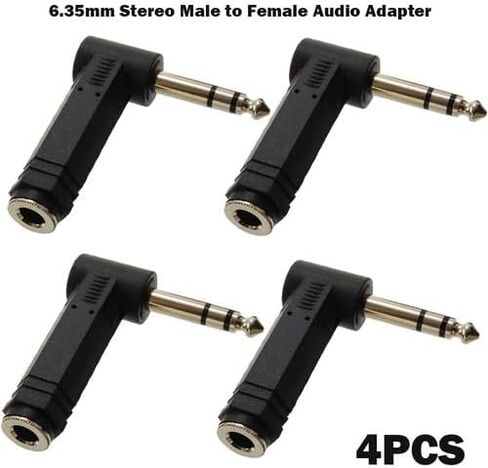 4-Piece 1/4" (6.35mm) TRS Stereo Right-Angle Audio Adapter Kit – Male-to-Female, Space-Saving Angle, Professional-Grade Contacts in Saudi Arabia