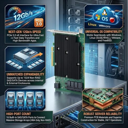 Yosoo Health Gear LSI SAS 9300 16I HBA Card, 12Gbps 16 SATA SAS Port HBA Host Bus Adapter Card HBA RAID Controller Card PCIe HBA Expander Card for Windo w S for Linux for VMware in Saudi Arabia