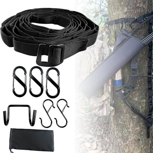 Tree Saddle Hunting Accessories – 6.6ft Timber Strap & Bow Hanger, Saddle Hunting Gear with 32-Loop Daisy Chain, Metal Hooks & Integrated G-Hook Buckle in Saudi Arabia