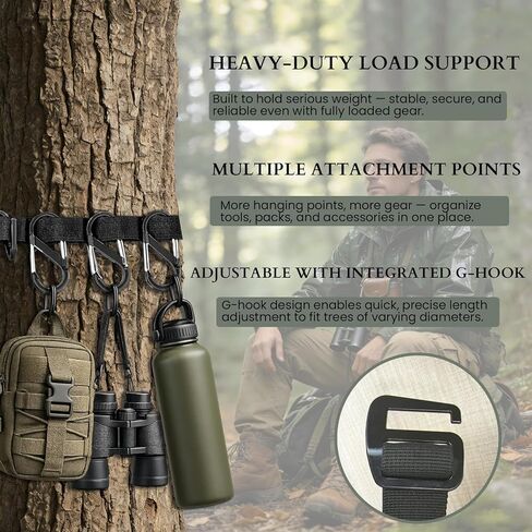 Tree Saddle Hunting Accessories – 6.6ft Timber Strap & Bow Hanger, Saddle Hunting Gear with 32-Loop Daisy Chain, Metal Hooks & Integrated G-Hook Buckle in Saudi Arabia