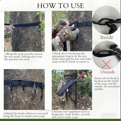 Tree Saddle Hunting Accessories – 6.6ft Timber Strap & Bow Hanger, Saddle Hunting Gear with 32-Loop Daisy Chain, Metal Hooks & Integrated G-Hook Buckle in Saudi Arabia