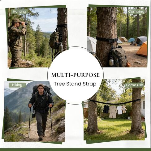 Tree Saddle Hunting Accessories – 6.6ft Timber Strap & Bow Hanger, Saddle Hunting Gear with 32-Loop Daisy Chain, Metal Hooks & Integrated G-Hook Buckle in Saudi Arabia