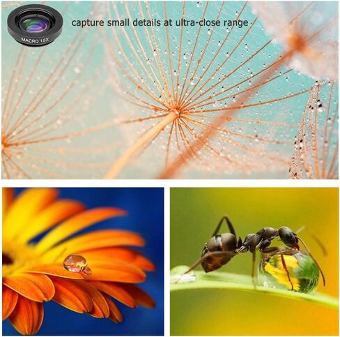 Phone Camera Lens Kit, 11 in 1 Cellphone Lens Kit for iPhone and Android, 0.63X Wide Angle+15X Macro+ 198°Fisheye+Telephoto+CPL/Flow/Radial/Star/Soft Filter+Kaleidoscope Lens in Saudi Arabia