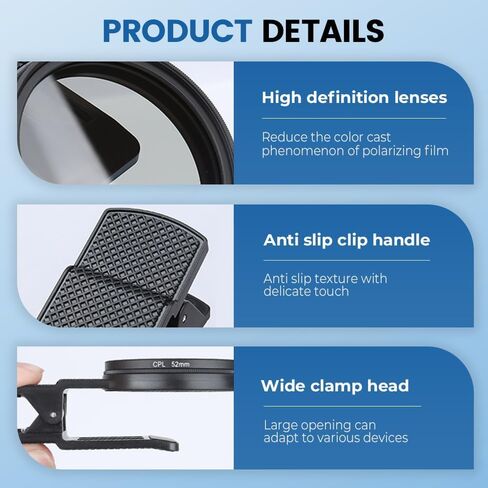 1 Pcs Clip on Phone Camera CPL Lens Filter Mobile Photography Polarizing Lens for Smartphone Content Creation Outdoor(Black) in Saudi Arabia
