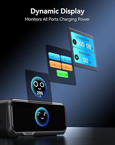 MOKiN 200W Charging Station, 6-Port GaN Desktop Charging Station with Smart Display and Retractable Cable, USB C Charger Station for iPhone, Galaxy, MacBook, Dell and Desk Accessorie in Saudi Arabia