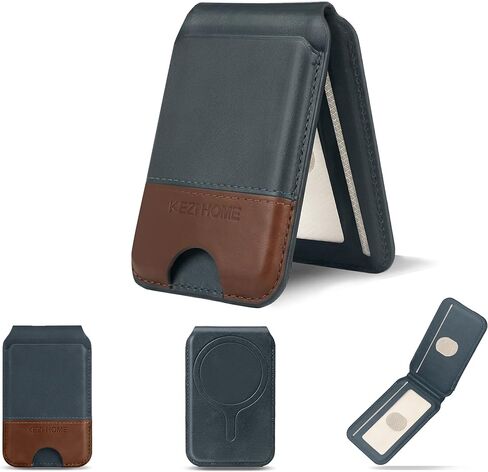 KEZiHOME لمحفظة الهاتف MagSafe، حامل بطاقات من الجلد الطبيعي 5-6 [حجب RFID] مع حامل قابل للتعديل، محفظة مغناطيسية للرجال متوافقة مع سلسلة iPhone 17/16/15/14/13/12 (أزرق ملكي/بني) in Kuwait