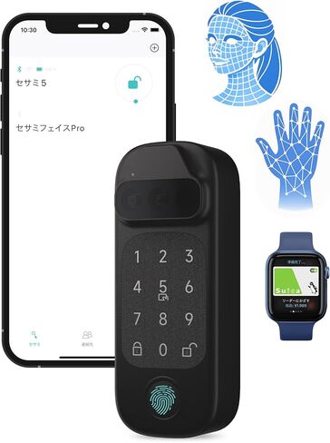 Sesame Face Pro، قفل ذكي، قفل ذكي، التعرف البيومتري على الوجه وراحة اليد، سلك المرور، بصمة الإصبع، بطاقة NFC، قفل باب دخول بدون مفتاح بلوتوث للباب الأمامي، المنزل، Airbnb، تأجير العطلات in Kuwait