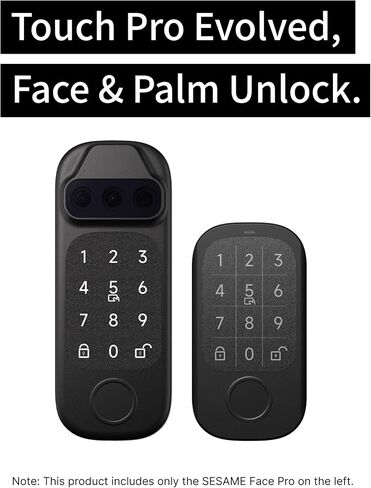 Sesame Face Pro، قفل ذكي، قفل ذكي، التعرف البيومتري على الوجه وراحة اليد، سلك المرور، بصمة الإصبع، بطاقة NFC، قفل باب دخول بدون مفتاح بلوتوث للباب الأمامي، المنزل، Airbnb، تأجير العطلات in Kuwait