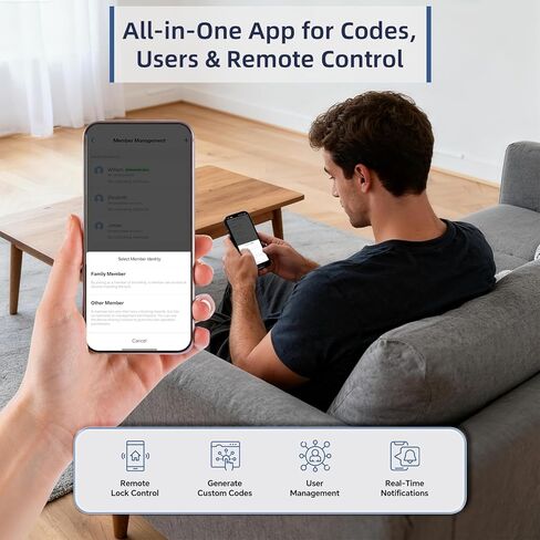 قفل باب ببصمة الإصبع للباب الأمامي مدمج بتقنية Wi-Fi OKIBB، قفل باب دخول ذكي بدون مفتاح مع لوحة مفاتيح تعمل باللمس APP Deadbolt، منفذ طاقة في حالات الطوارئ، لمسة واحدة، IP54 مقاوم للطقس، BHMA درجة 3 in Kuwait