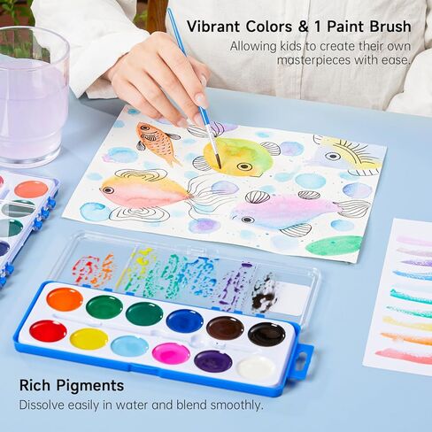 Shuttle Art 12 Colors Watercolor Paint Set Bulk, Pack of 30, Watercolor Paint Set with Paint Brushes for Kids and Adults, Washable Paint for Classroom, Parties, Kindergarten and Art Activities in Saudi Arabia