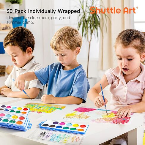 Shuttle Art 12 Colors Watercolor Paint Set Bulk, Pack of 30, Watercolor Paint Set with Paint Brushes for Kids and Adults, Washable Paint for Classroom, Parties, Kindergarten and Art Activities in Saudi Arabia
