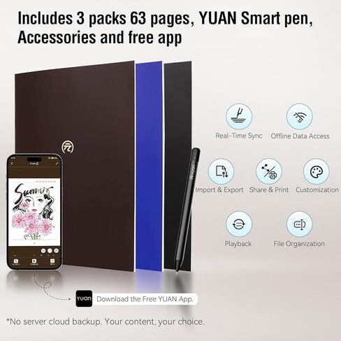 Yuan Smart Notebook with Smart Pen, Real time Sync Digitizing to Phone/Tablet, Smart Writing Cuaderno Digital for Students, Sketching, Note-Taking, Art & Meeting, Digital Paper Tablet, iOS & Android Compatible in Saudi Arabia