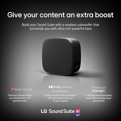 LG W7 Sound Suite Wireless Subwoofer - 8" Deep Bass, Dolby Atmos FlexConnect, Compatible TVs, H7 Soundbar & M5/M7 Speakers, Flexible Vertical/Horizontal Placement – Black (New 2026 Model) in Saudi Arabia
