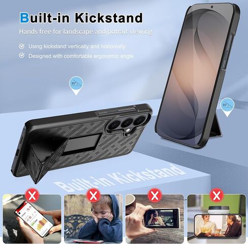 حافظة Fingic لهاتف Samsung Galaxy S26 مع حافظة بمشبك حزام وغطاء كومبو نحيف مع مسند دوار وحافظة متينة مقاومة للصدمات ومضادة للخدش وغطاء حماية كامل للجسم لهاتف Galaxy S26 6.3 بوصة، 2026، أسود in Saudi Arabia