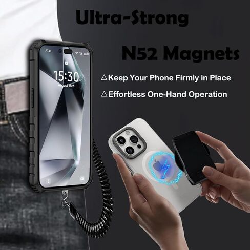 Strong Magnetic Phone Belt Clip with Safety Strap for MagSafe, Hands-Free Phone Holder Mount Compatible with iPhone Samsung Google Moto for Hiking Travel Backpack Outdoor Tactical Gear – EYJ in Saudi Arabia