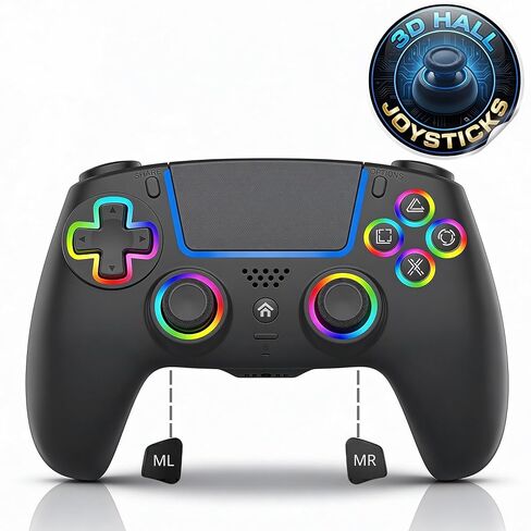 NEVORK Wireless Controller for PS5 Console and PC, Hall Effect Joysticks and Hall Triggers, RGB LED Gaming Controller 7 Colors, Programmable Back Buttons M1 M2, Turbo Rapid Fire, Dual Vibration, 6 Axis Motion, 3.5mm Audio Jack, Black in Saudi Arabia