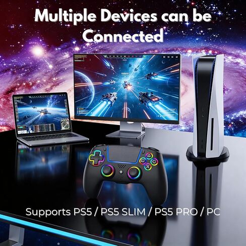 NEVORK Wireless Controller for PS5 Console and PC, Hall Effect Joysticks and Hall Triggers, RGB LED Gaming Controller 7 Colors, Programmable Back Buttons M1 M2, Turbo Rapid Fire, Dual Vibration, 6 Axis Motion, 3.5mm Audio Jack, Black in Saudi Arabia